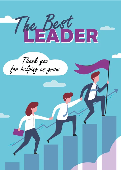 Boss appreciation group greeting card with a professional blue and teal color palette featuring a thank you appreciation message for a manager or leader