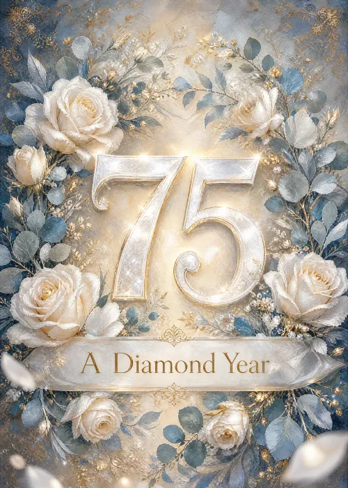 Pearl 75 in ivory roses for a Diamond Year 75th milestone birthday card