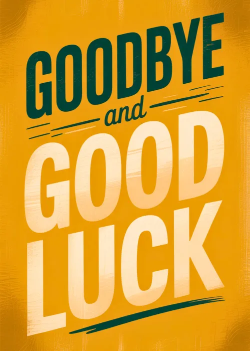 Bold vintage type on a Goodbye and Good Luck farewell card