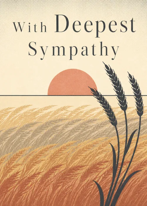 Sympathy design of a golden wheat field at sunset with three stalks in the foreground
