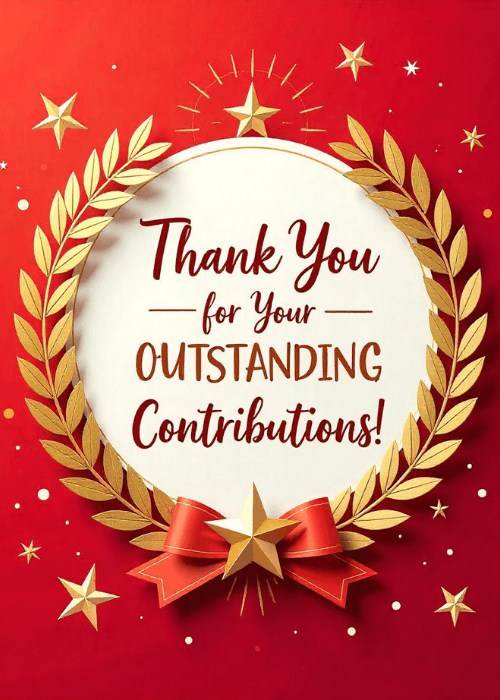 Clean professional red background greeting card with a heartfelt thanks for your contributions message in elegant typography